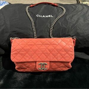 Chanel Coral Quilted Flap-Over Bag